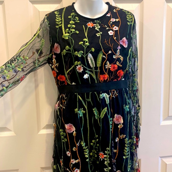 Floral Mesh Embroidery Overlay Dress - Picture 3 of 9